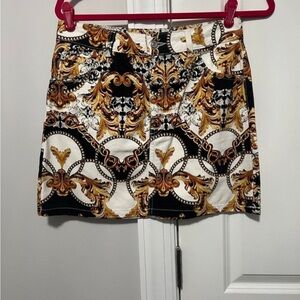 Topshop Ornate Black and Gold Mini Skirt